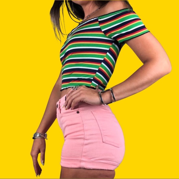 Off the shoulder striped top medium fits small - Picture 1 of 4